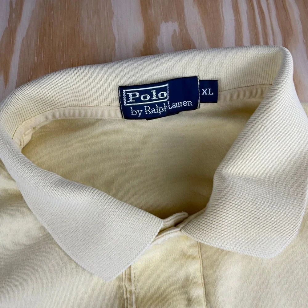 Polo Ralph Lauren‎ Mens XL Long Sleeve Polo Shirt Pale Yellow Navy Pony Logo